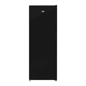 Beko 145.7cm upright tall freezer in black with white logo on door, front-facing product shot on white background