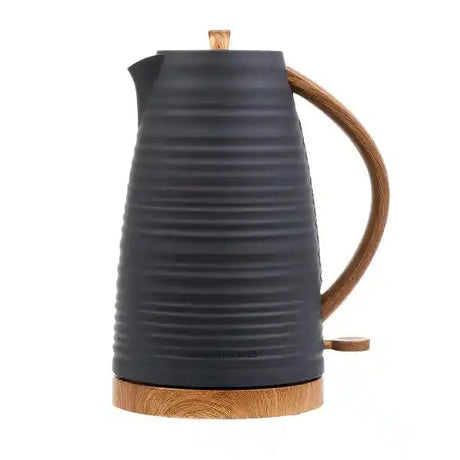 Morphy Richards Clay Flint grey jug kettle with textured ceramic body, wooden handle and base, 1.7 litre capacity