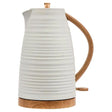 Morphy Richards Clay Flint white jug kettle with wood grain handle and base, 1.7 litre capacity, featuring horizontal ridge texture design