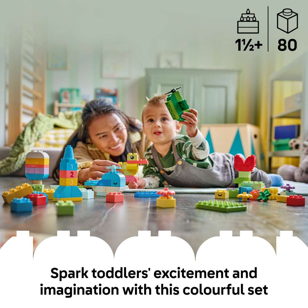 LEGO DUPLO Classic Colorful Creative Box 10479 - captioned product view. 80 pieces. Ages 1½+.