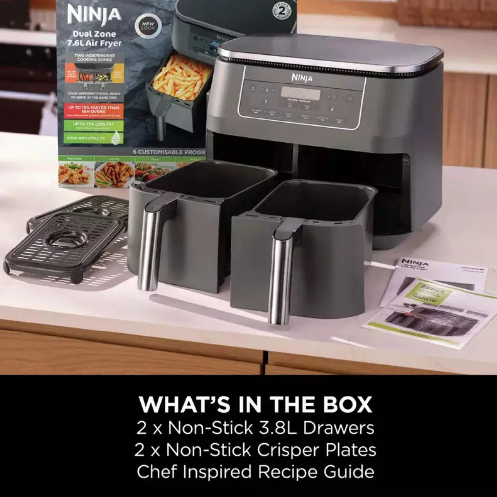 Ninja Dual Zone Air Fryer 7.6L 2400W - All Black | DZ300UK