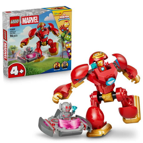 LEGO Disney Junior Marvel Ultron vs. Iron Man 11209 - shown with its product box. 96 pieces. Ages 4+.