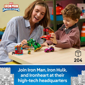 LEGO Disney Junior Marvel Loki vs. Team Iron Man 11211 - captioned product view. 204 pieces. Ages 4+.