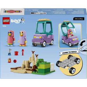 LEGO Bluey Grannies with Bingo and Bluey 11216 - the back of the box showing play features and box contents. 80 pieces. Ages 4+.