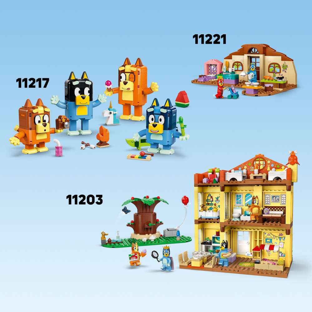 LEGO Bluey Grannies with Bingo and Bluey 11216 - shown alongside related LEGO sets sold separately. 80 pieces. Ages 4+.
