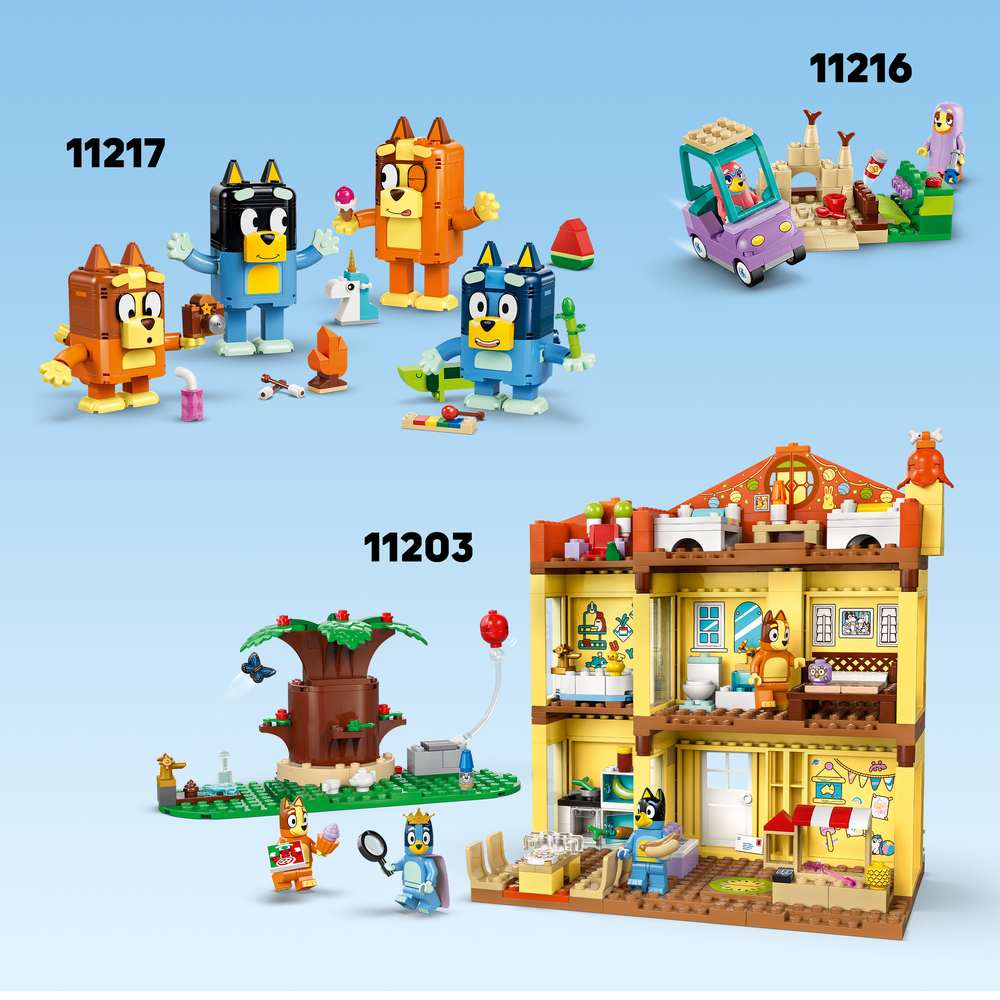LEGO Bluey School with Rusty and Bluey 11221 - shown alongside related LEGO sets sold separately. 106 pieces. Ages 4+.