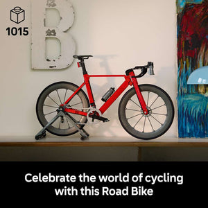 LEGO Icons Road Bike 11380 - captioned product view. 1015 pieces. Ages 18+.
