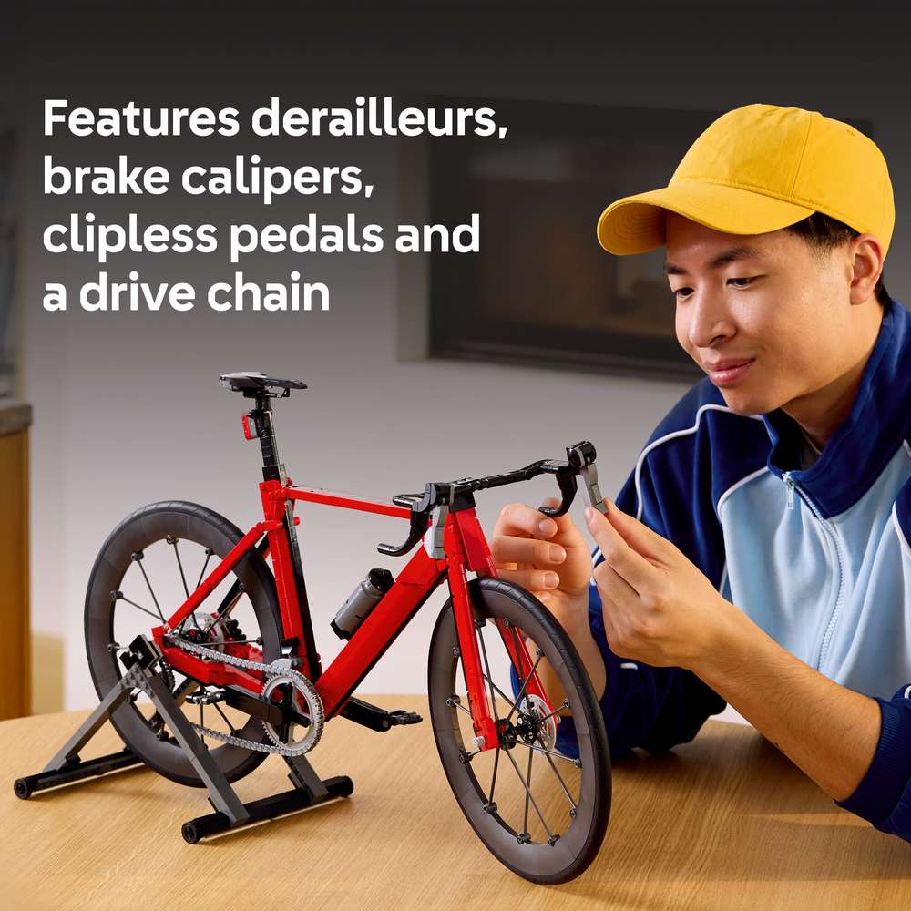 LEGO Icons Road Bike 11380 - captioned product view. 1015 pieces. Ages 18+.