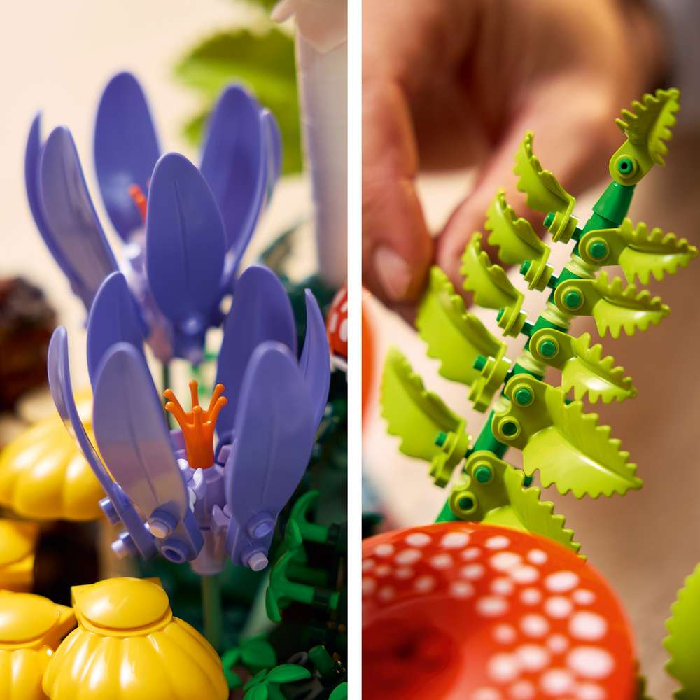 LEGO Botanicals Woodland Mushrooms 11505 - close-up detail of the finished build. 806 pieces. Ages 18+.