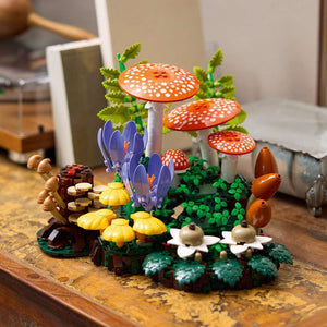 LEGO Botanicals Woodland Mushrooms 11505 - close-up detail of the finished build. 806 pieces. Ages 18+.