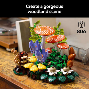 LEGO Botanicals Woodland Mushrooms 11505 - captioned product view. 806 pieces. Ages 18+.