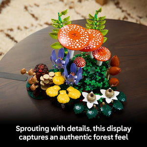 LEGO Botanicals Woodland Mushrooms 11505 - captioned product view. 806 pieces. Ages 18+.