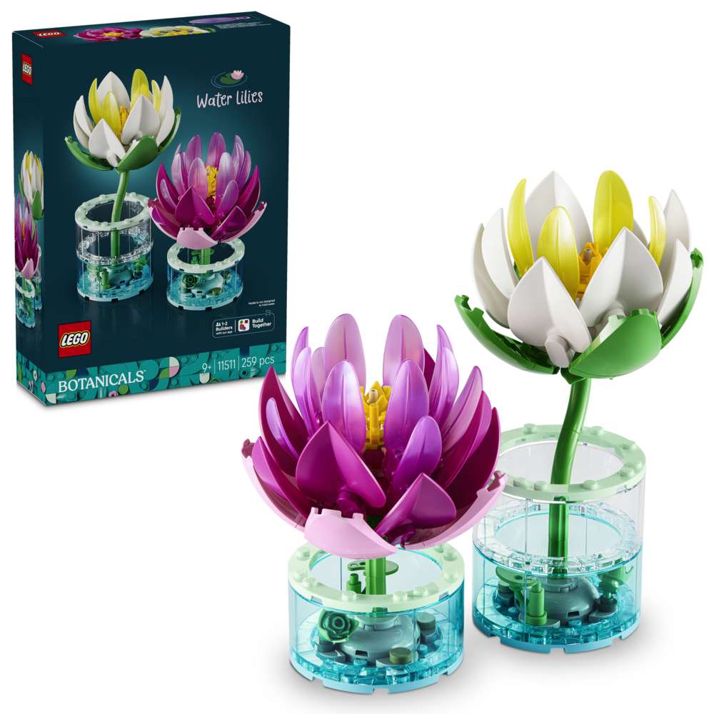 LEGO Botanicals Water Lilies 11511 - shown with its product box. 259 pieces. Ages 9+.