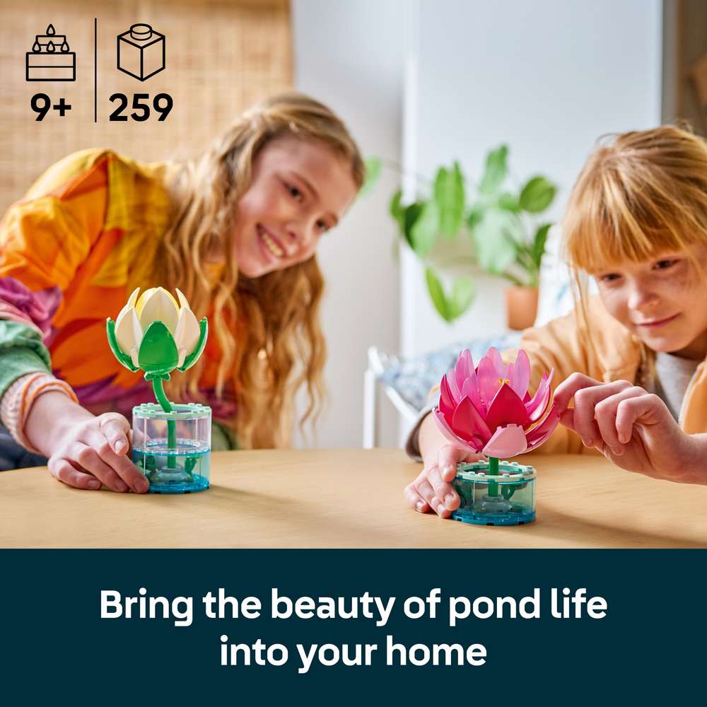 LEGO Botanicals Water Lilies 11511 - captioned product view. 259 pieces. Ages 9+.