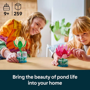 LEGO Botanicals Water Lilies 11511 - captioned product view. 259 pieces. Ages 9+.
