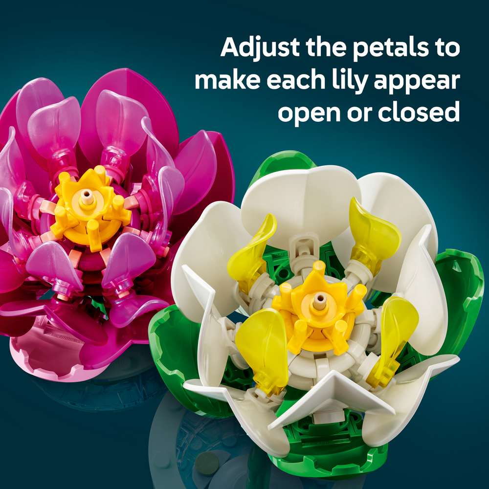 LEGO Botanicals Water Lilies 11511 - captioned product view. 259 pieces. Ages 9+.