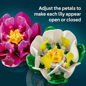 LEGO Botanicals Water Lilies 11511 - captioned product view. 259 pieces. Ages 9+.