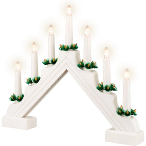 Lumineo Battery Operated Traditional 7 Light Wooden Christmas Candlebridge - White&nbsp;