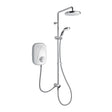 Shower system with control panel and showerhead on a white background