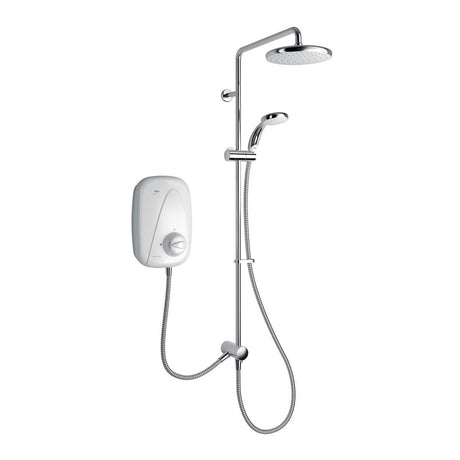 Shower system with control panel and showerhead on a white background
