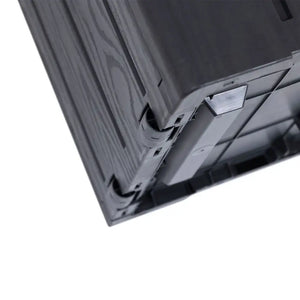 Close-up detail of Toomax Bravo 270 litre anthracite garden storage box showing hinged lid mechanism and textured plastic construction