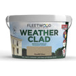 Fleetwood Weatherclad smooth acrylic masonry paint 10 litre bucket in Strandhill Shore beige colour with Triple Lock Protection badge and 18 years durability guarantee