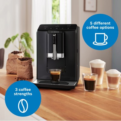 Bosch Series 2 EQ300 Fully Automatic Coffee Machine VeroCafe - Piano Black | TIG20119