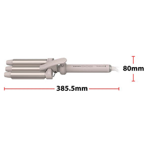 Remington Trendology 5 in 1 Hair Curler in champagne stone with dimensions 385.5mm length and 80mm width, featuring multiple interchangeable barrel attachments and heat control dial
