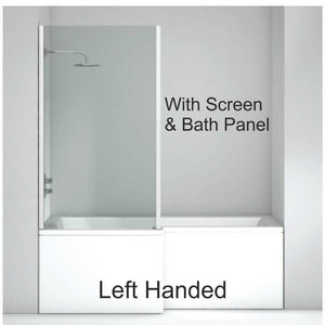 L SHAPE 1700x850mm Shower Bath & Bath Panel White with Bath Screen Chrome