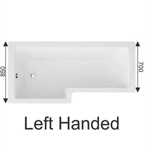 L SHAPE 1700x850mm Shower Bath & Bath Panel White with Bath Screen Chrome