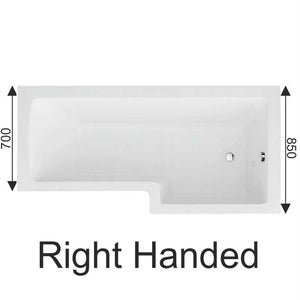 L SHAPE 1700x850mm Shower Bath & Bath Panel White with Bath Screen Chrome