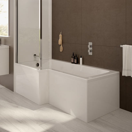 L SHAPE 1700x850mm Shower Bath & Bath Panel White with Bath Screen Chrome