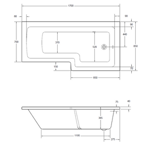 L SHAPE 1700x850mm Shower Bath & Bath Panel White with Bath Screen Chrome