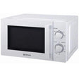 White Sona 20 litre manual microwave with 700w power, featuring a black viewing window and dual rotary control knobs on the right side