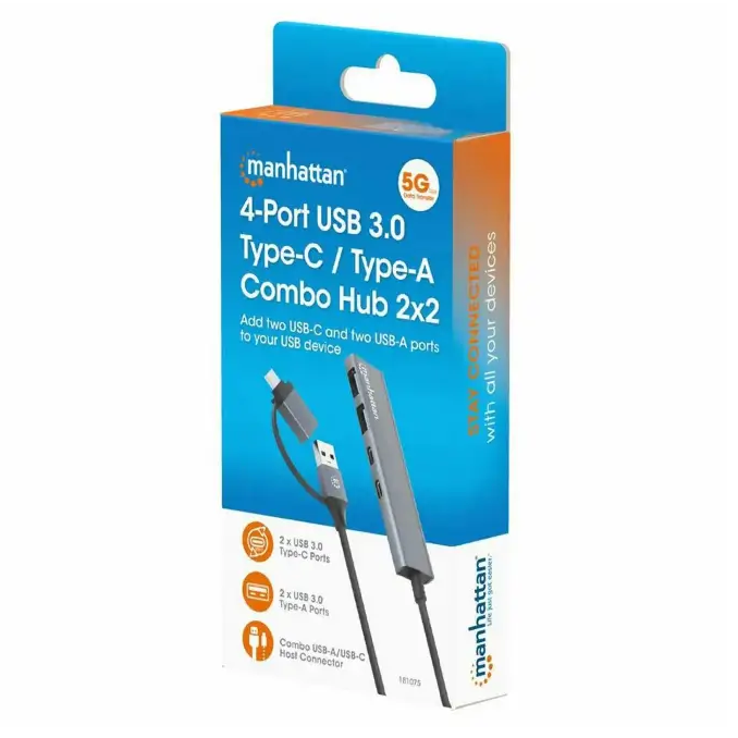 Manhattan 4 Port USB C USB A Combo Power Hub 2 x 2 | 181075
