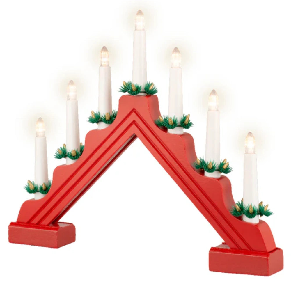 Lumineo Battery Operated Traditional 7 Light Wooden Candlebridge ( Candle Arch ) - Red | 9487307