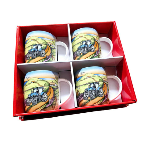 Shannonbridge Pottery Dream Country Life Blue Tractor 4 Piece Mug Set