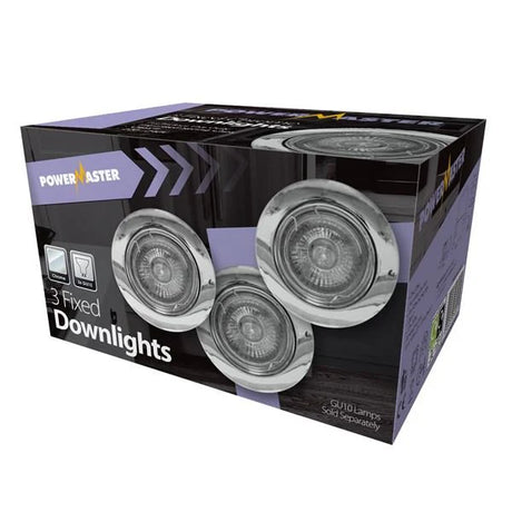 Powermaster Fixed GU10 Downlights Kit 3 Pack - Brushed Chrome | 1771-18