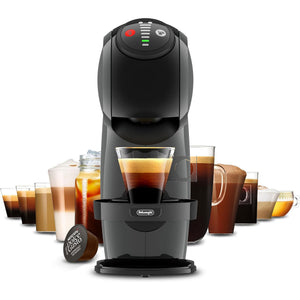 Black coffee machine with glasses of coffee on a white background