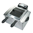 Bourgini Triple Deep Fat Fryer 5 Litre in stainless steel with black handles and control panel, featuring three separate frying baskets and digital temperature control dial