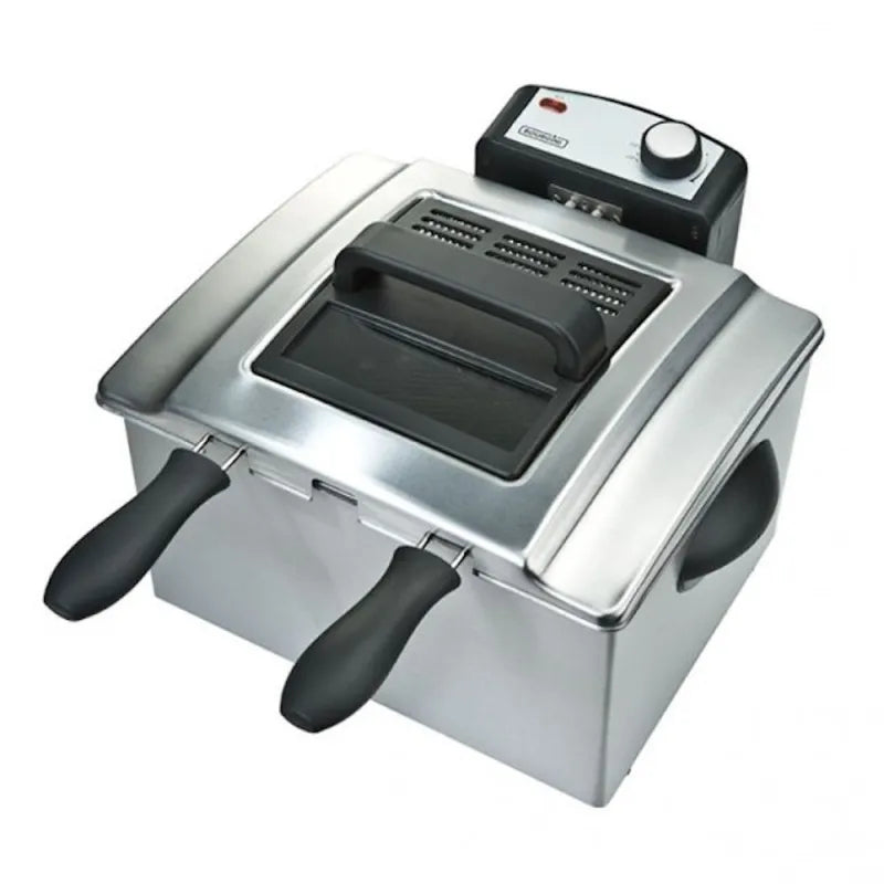 Bourgini Triple Deep Fat Fryer 5 Litre in stainless steel with black handles and control panel, featuring three separate frying baskets and digital temperature control dial