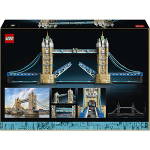 LEGO Architecture Tower Bridge 21067 - the back of the box showing play features and box contents. 3745 pieces. Ages 18+.