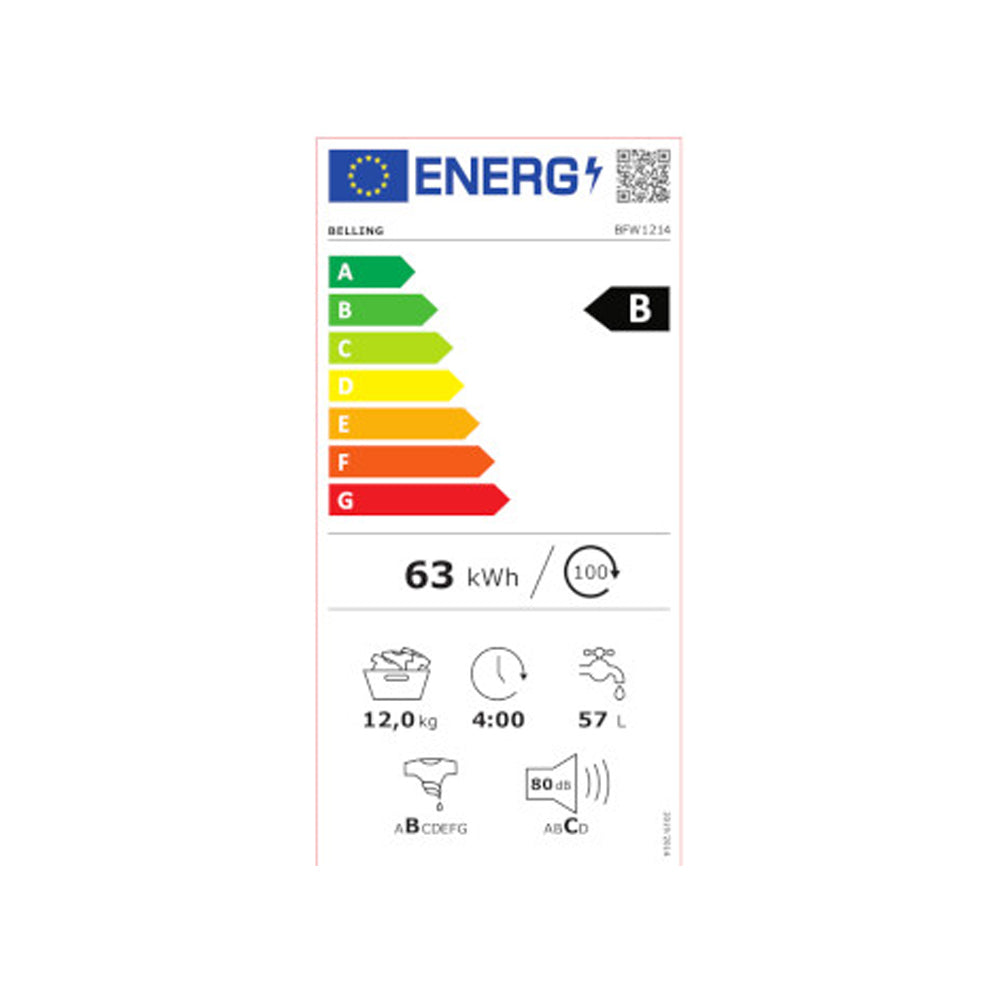 Belling 12kg 1400 Spin Washing Machine - White | BFW1214
