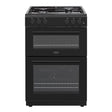Black Belling 60cm LPG gas cooker with dual ovens and six gas burners on top, front view