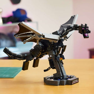 LEGO Minecraft The Ender Dragon 21595 - the finished build shown in a home setting. 710 pieces. Ages 10+.