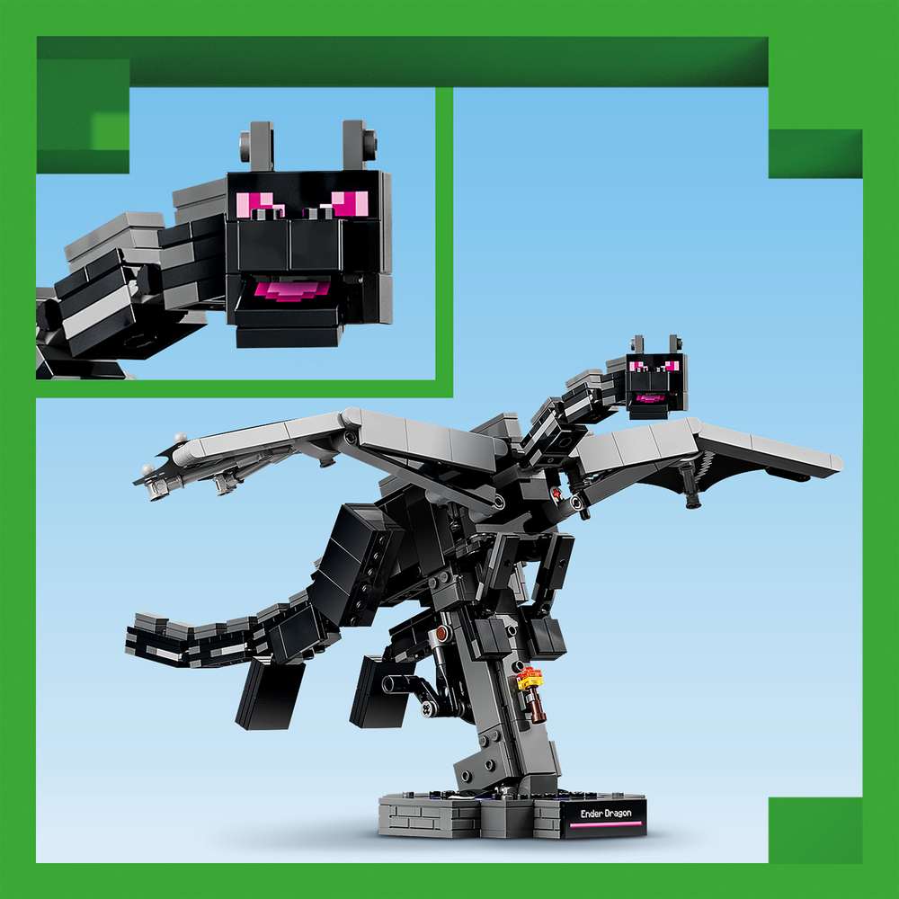LEGO Minecraft The Ender Dragon 21595 - close-up detail of the finished build. 710 pieces. Ages 10+.