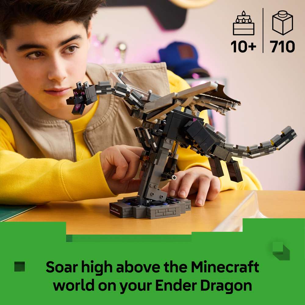 LEGO Minecraft The Ender Dragon 21595 - captioned product view. 710 pieces. Ages 10+.