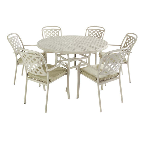 Hartman Berkeley 6 Seater Natural Beige Cast Aluminium Round Garden Furniture Dining Set | 61919053