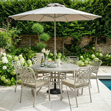 Hartman Berkeley 6 Seater Natural Beige Cast Aluminium Round Garden Furniture Dining Set | 61919053