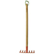 Smart Garden Soil Rake for Kids with wooden handle and red metal rake head featuring multiple tines, displayed against white background
